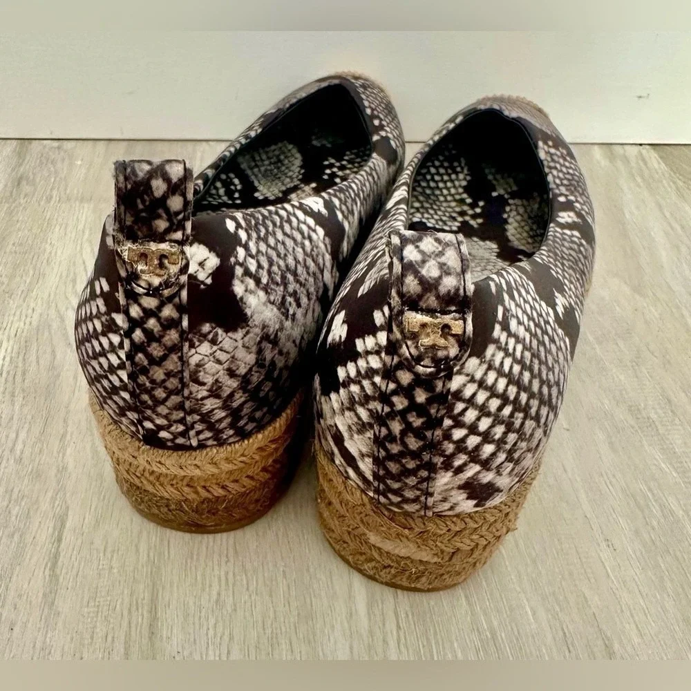 Tory Burch Espadrille Wedge Shoes Snake Print Women's Size 8.5